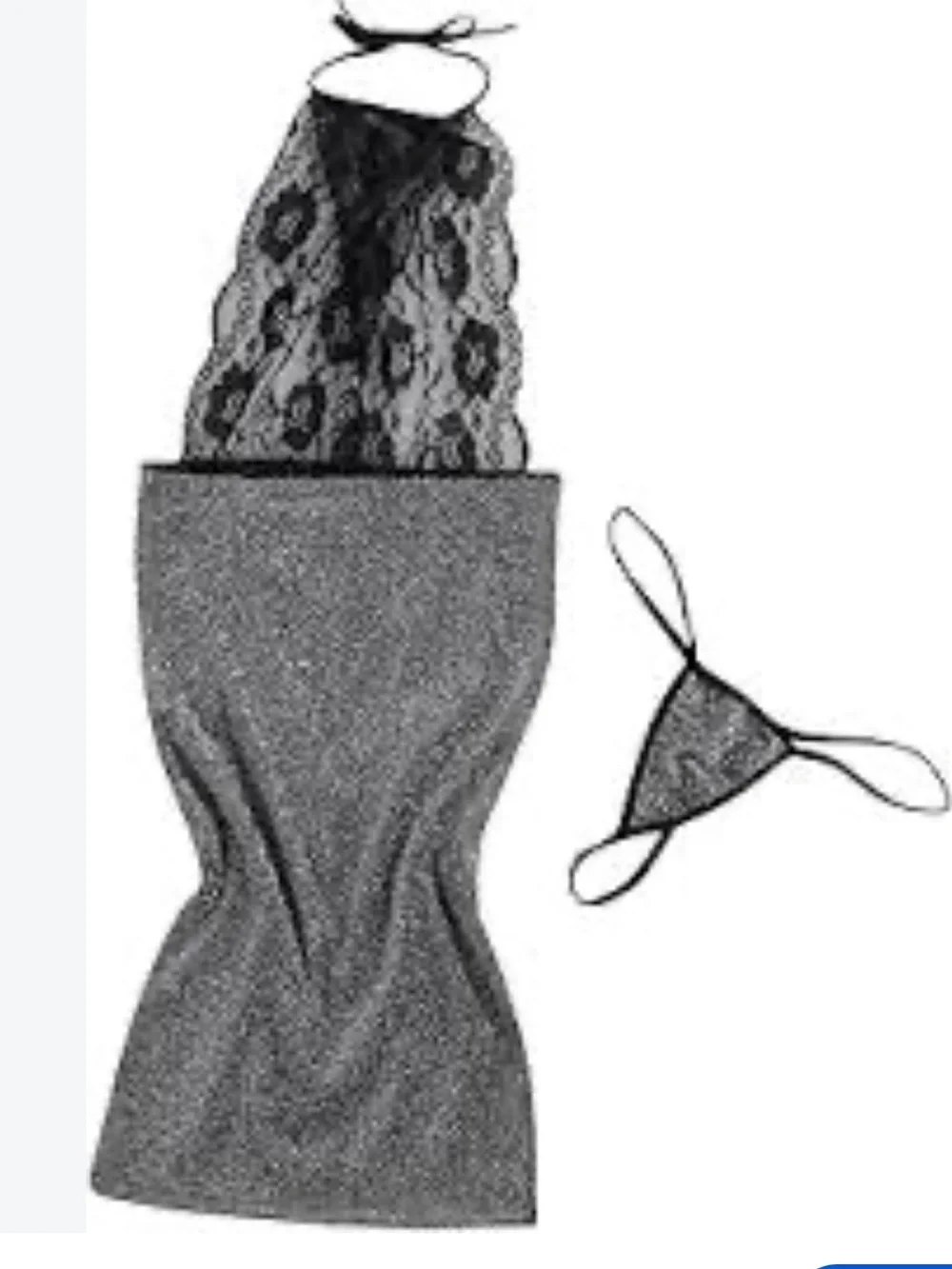NWT Shimmer Metallic /Lace Sexy Halter Mini Dress & Thong Set OS